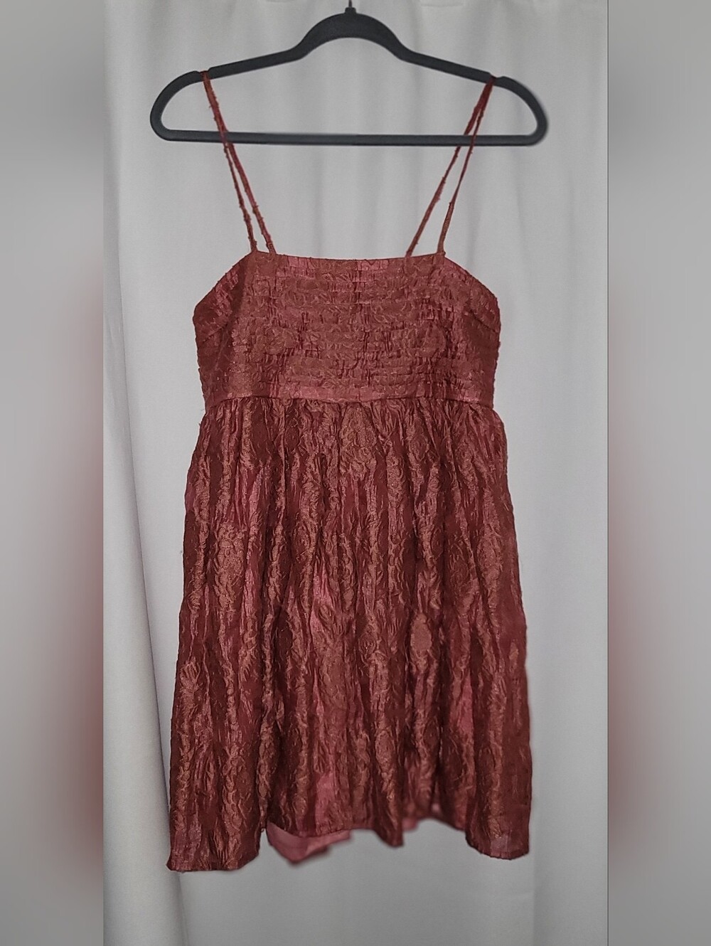 NWT Altar'd State Mini Terracotta Satin Sweetheart / Smocked Dress